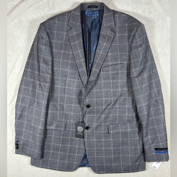 NWT Vince Camuto 44L 100% Wool Charcoal Plaid Blazer - Picture 1 of 12